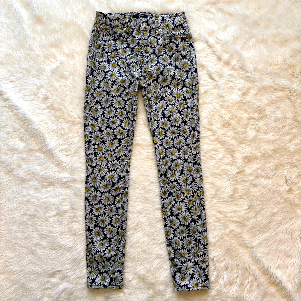 7 For All Mankind Skinny Ankle Lazy Daisy Floral Print Pants Womens Size 25